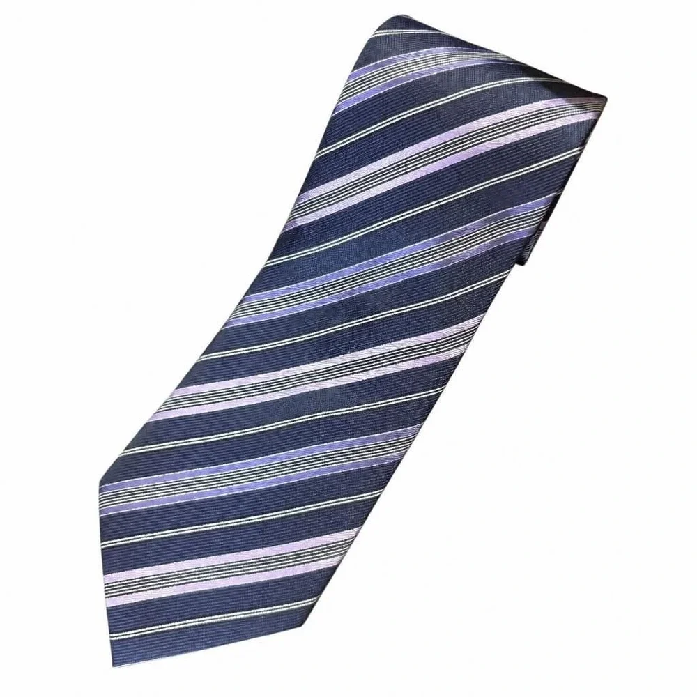 Stafford Essentials Tie Mens Navy Purple White Diagonal Stripe Polyester Necktie